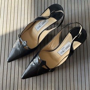 Jimmy Choo black Leather designer slingback heels Buckle Size EU 36.5 Great find